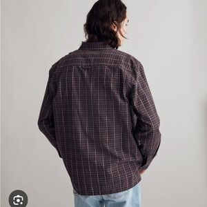 Madewell Mens Brushed Boxy Shirt Flannel Brown Blue Button Front Sz L
